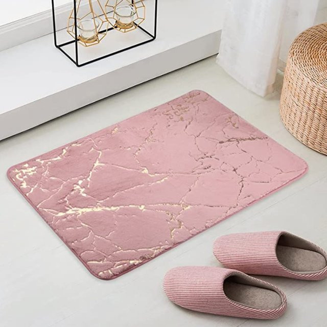 Luxuriöse rutschfeste Badematte in Rosa-Gold von inyahome mit grafischem Design - Bild 1