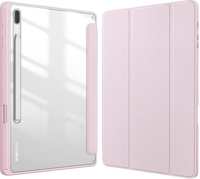 Samsung Galaxy Tab S10 S9 Plus S7 Plus Hülle mit Acryl Rückseite und Stifthalter in Rosa Transparent - Bild 1