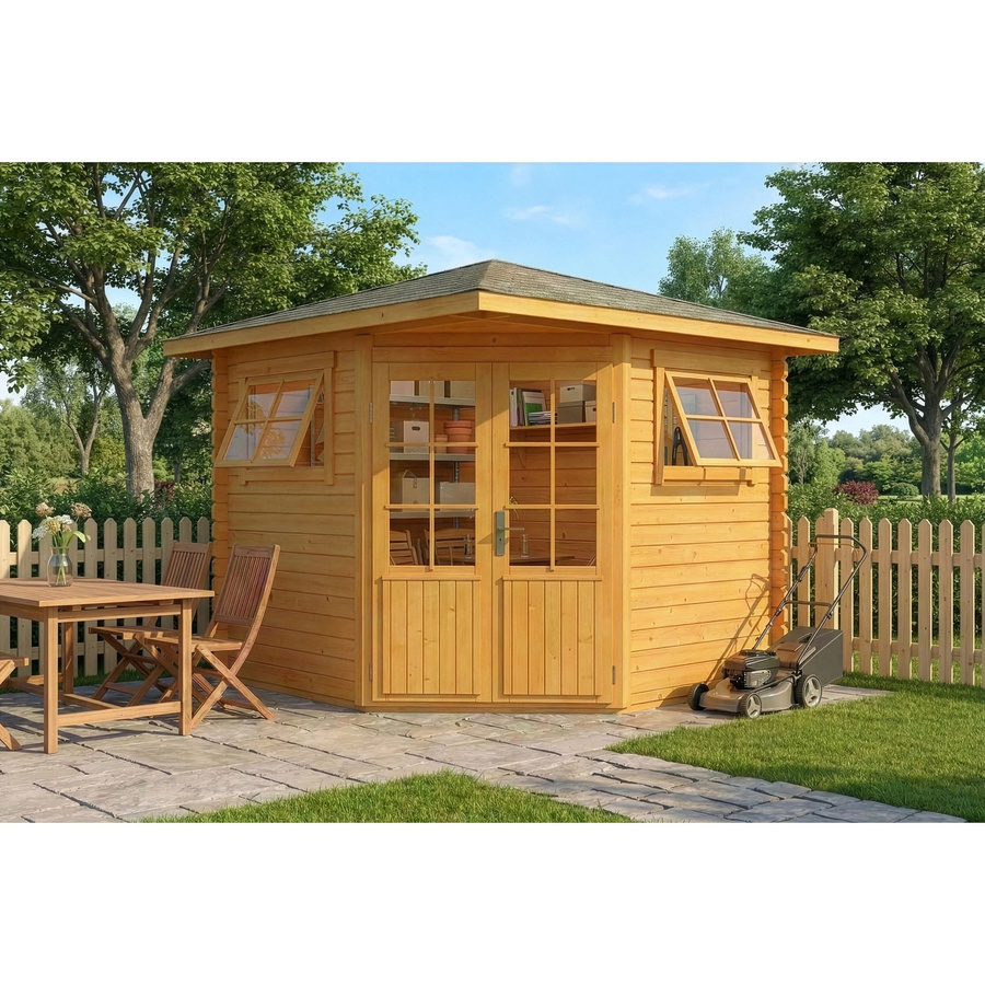 Alpholz 5-Eck Gartenhaus Sunny-B mit Spitzdach, imprägniert, braun, B: 230 cm x T: 224 cm - Bild 2