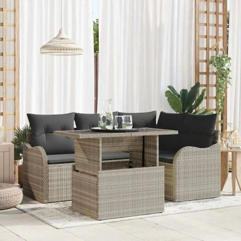 Vidaxl Loungemöbel Garten-Sofa-Set aus Polyrattan in Grau, 5-teilig, B/T/H: 100 x 55 x 73 cm - Bild 1