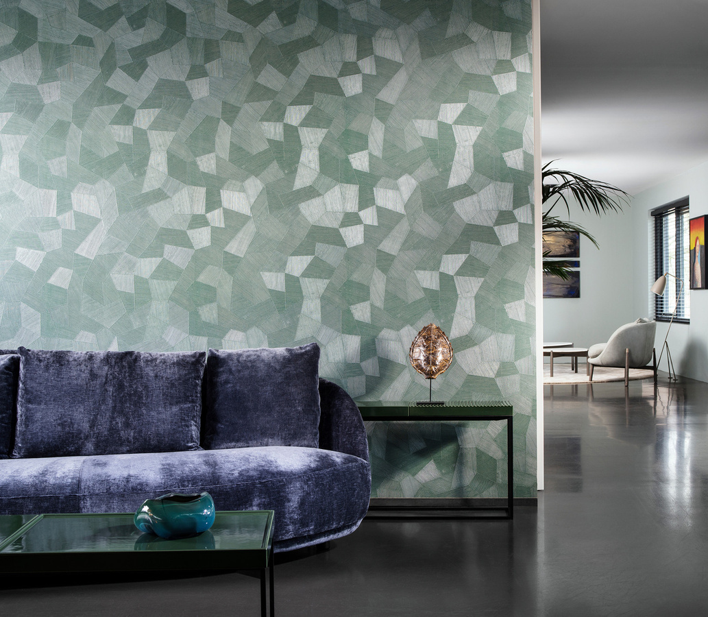 Arte International Wallpaper Facet 26544 abstrakte geometrische Tapete aus Vlies in Türkis und Grün - Bild 1
