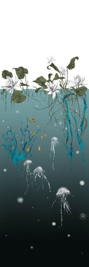 Edmond Petit Tapete Nautilus Méduses Nénuphars Schwarz mit Quallen-Motiv aus Vlies - Bild 1