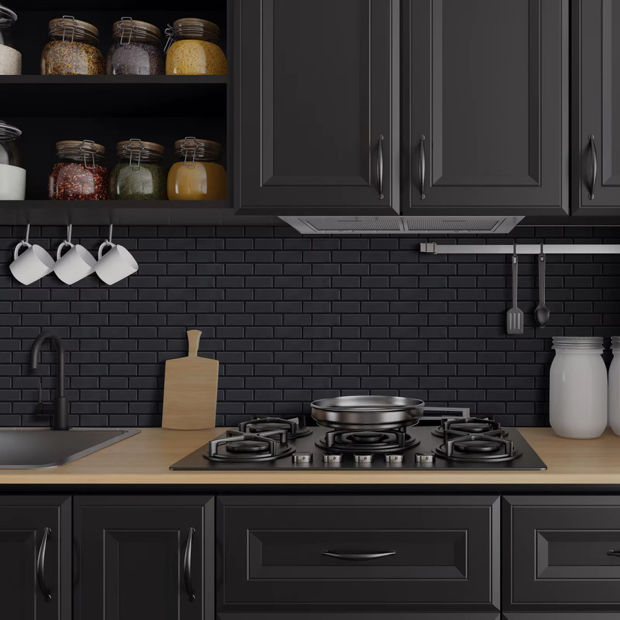 Vividtiles Selbstklebende Küchenfliesen Tapete im Bauernhaus-Design, Schwarz - Bild 5