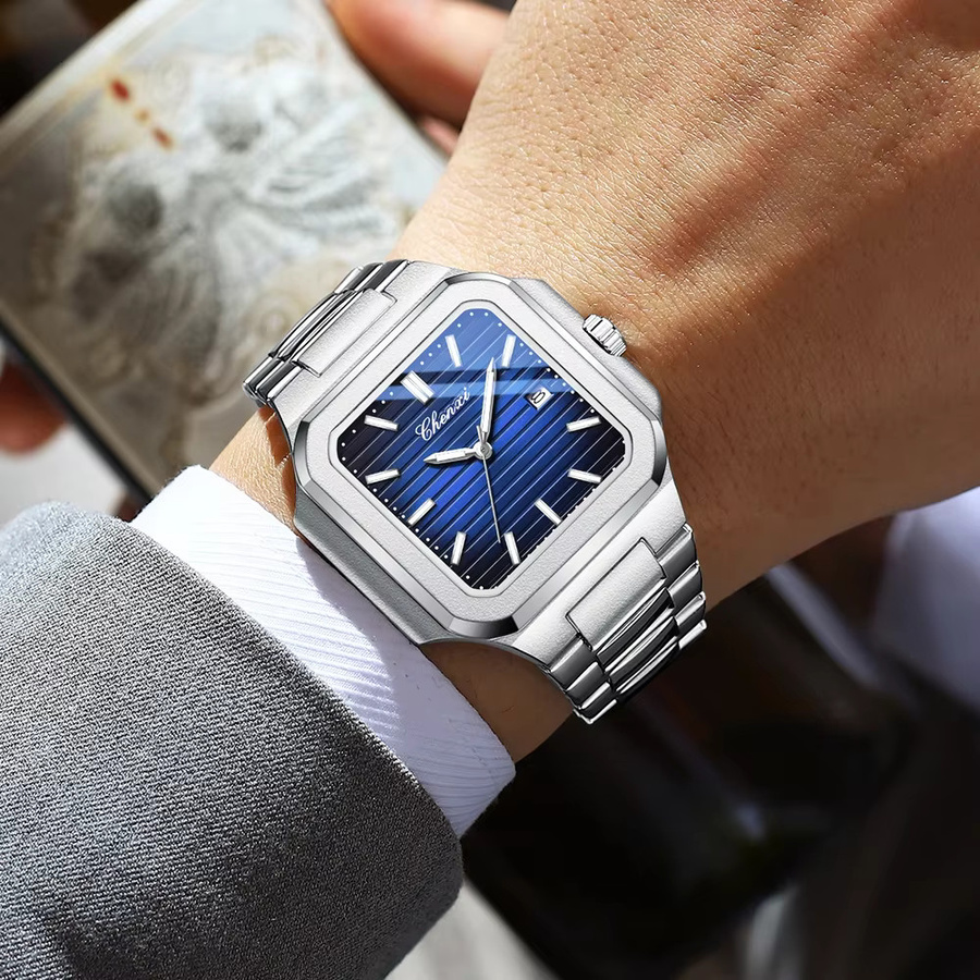 CHENXI Armbanduhr, Quarz, Edelstahl, Eckig, Schwarz, Herren - Bild 4