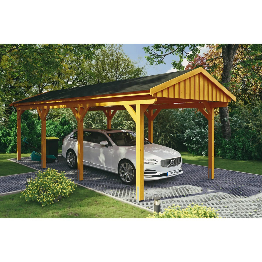 Skan Holz Carport Fichtelberg aus Fichte Leimholz in Eiche Hell mit schiefergrauen Dachschindeln, Breite: 317 cm, Tiefe: 808 cm, Höhe: 303 cm - Bild 2