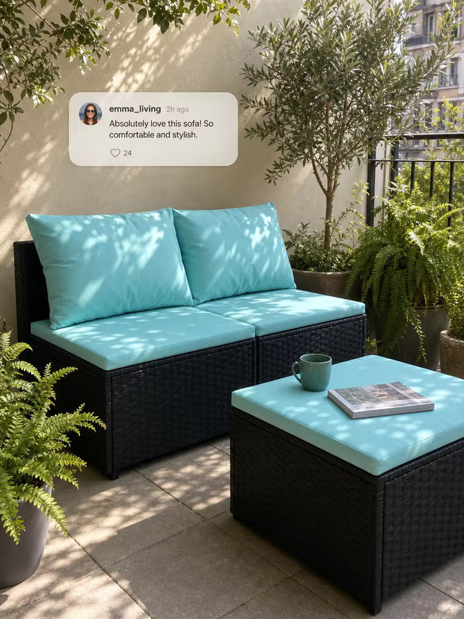 Modulares Garten-Mittelsofa aus Polyrattan mit Kissen in Schwarz für Garten, Terrasse und Balkon - Bild 6