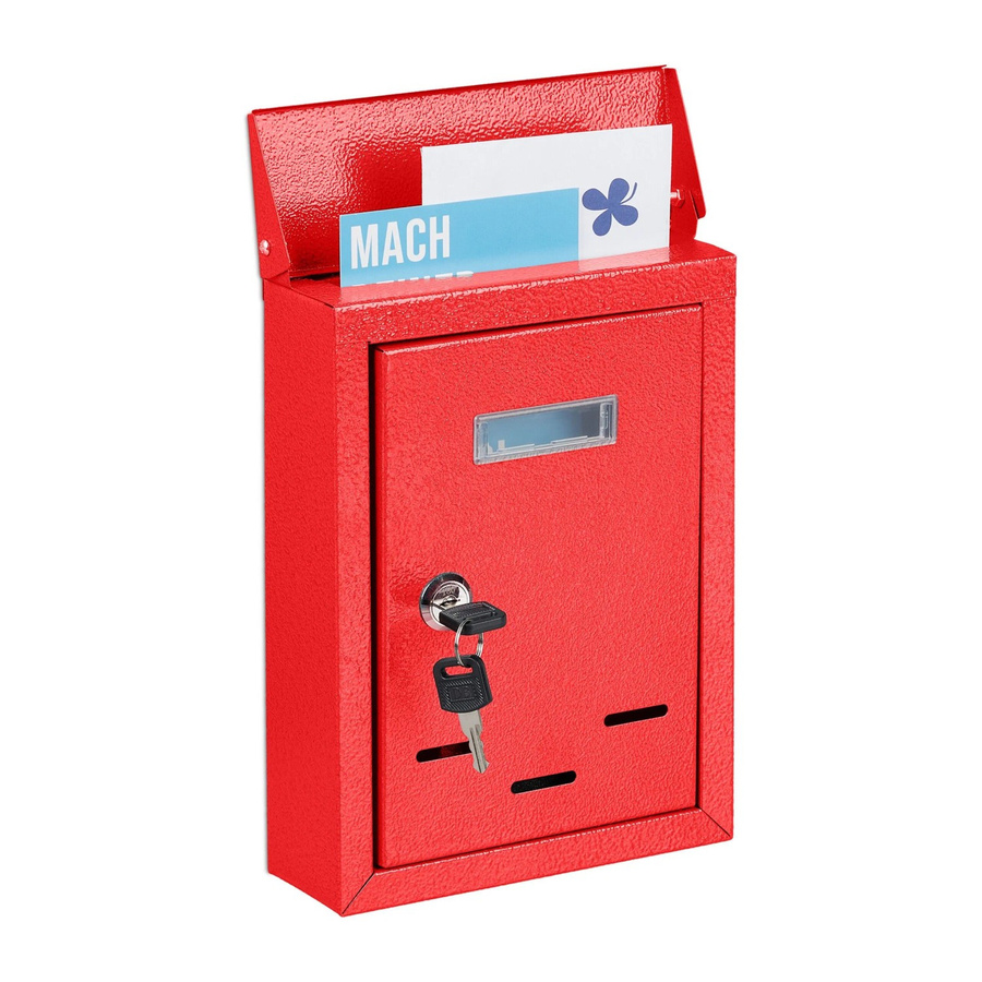 Abschließbarer Briefkasten aus Eisen von Relaxdays in Rot mit Namensschild, B/T/H: 26,5 x 19 x 6,5 cm - Bild 2