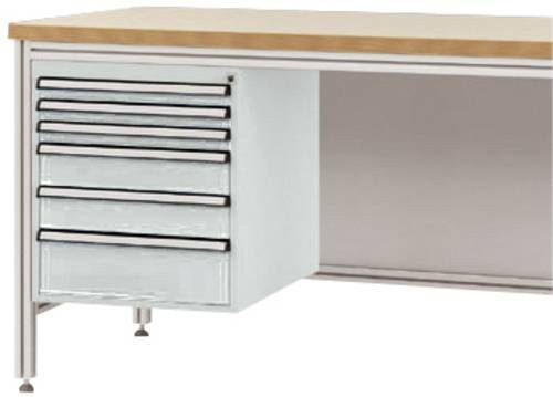 Manuflex ZB4925.7035 Gehäuse-Unterbau für ALU-Arbeitstische in Grau und Weiß mit 6 abschließbaren Schubfächern, Nutzhöhe: 500 mm, für Tischtiefe: 600 mm - Bild 1