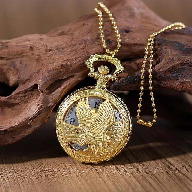 DEYROS Taschenuhr Halskette, Adler, Quarz, Gold, Unisex - Bild 1