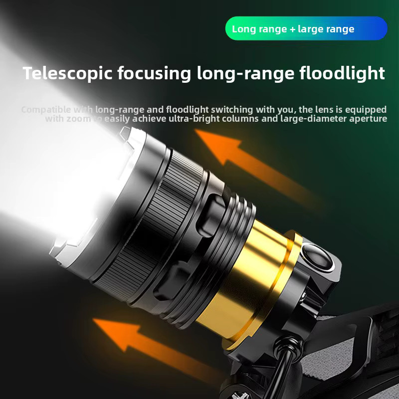 Heinast Professionelle LED Stirnlampe Schwarz mit 2x 18650 Wiederaufladbaren Batterien - Bild 4