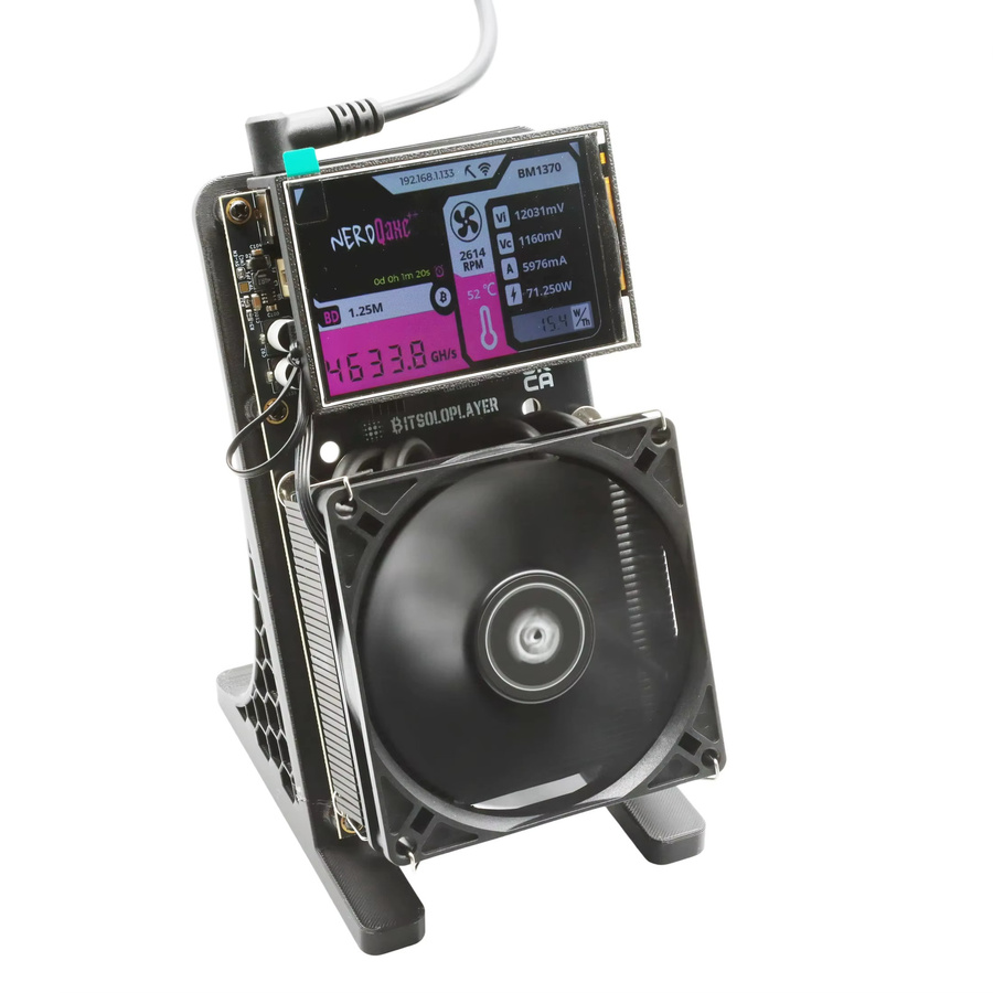 BitSoloPlayer NerdQaxe++ Bitcoin Miner mit 4,8 Th/s Hashrate, 3,5 Zoll Display und Netzteil, Schwarz - Bild 2