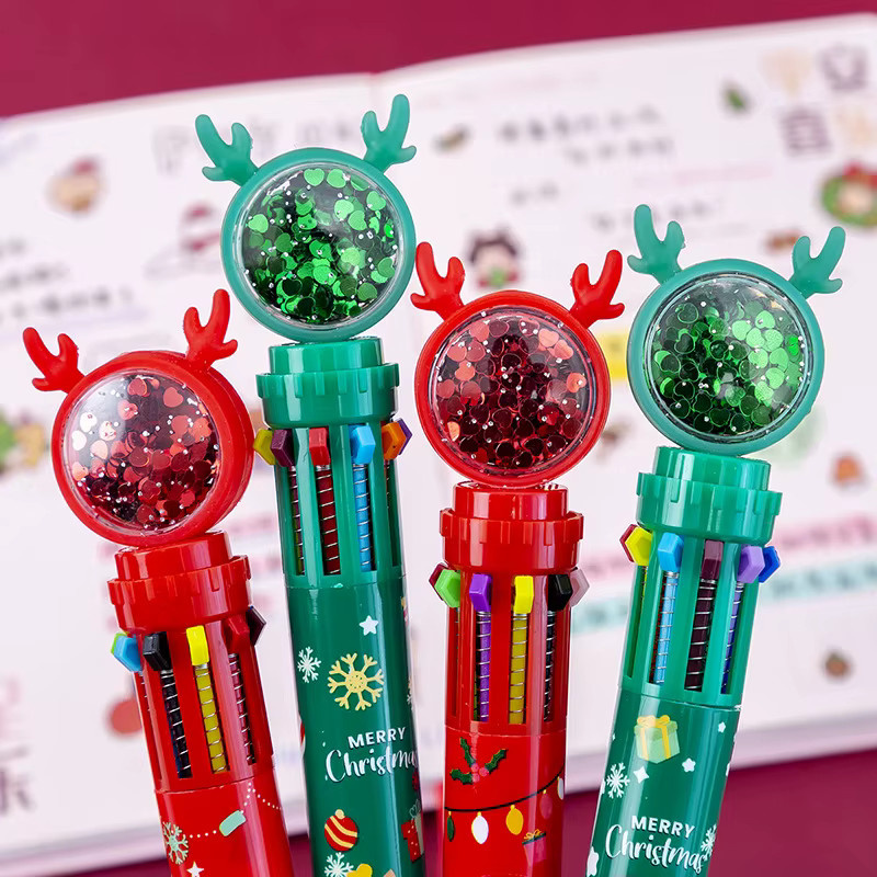 Ataozhekou Weihnachtskugelschreiber im Cartoon-Design mit Santa und Elch für Kinder und Schüler, 4 oder 8 Stück, Mehrfarbig - Bild 2