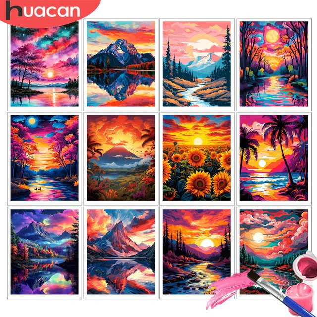 HUACAN Malen-nach-Zahlen-Sets, Natur, Leinwand, Bunt / Mehrfarbig - Bild 1