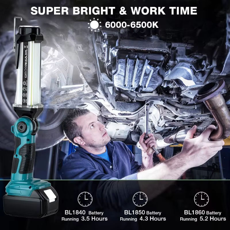 ZWINCKY LED-Arbeitsleuchte für Makita 18 V Li-Ionen-Akku, tragbare Camping-Laterne mit Haken in Schwarz für Outdoor, Autoreparatur und Notfall - Bild 5