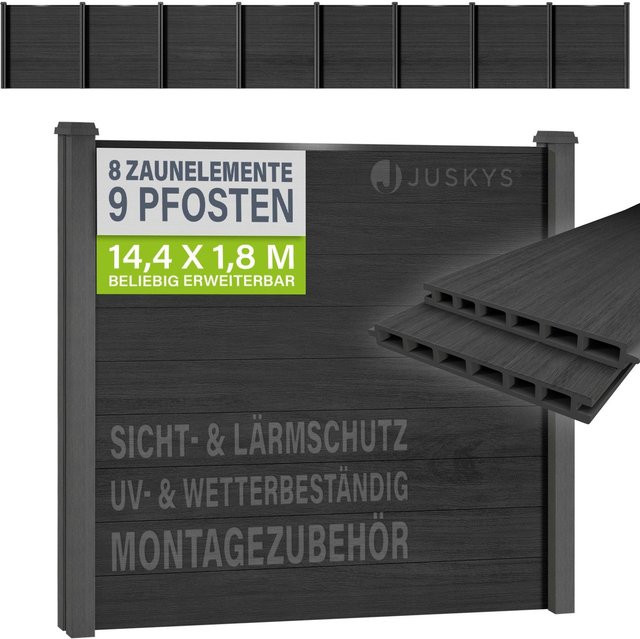 JUSKYS WPC Sichtschutzzaun 8er Set mit Pfosten und Zubehör aus WPC und Stahl in Anthrazit/Grau - Bild 1