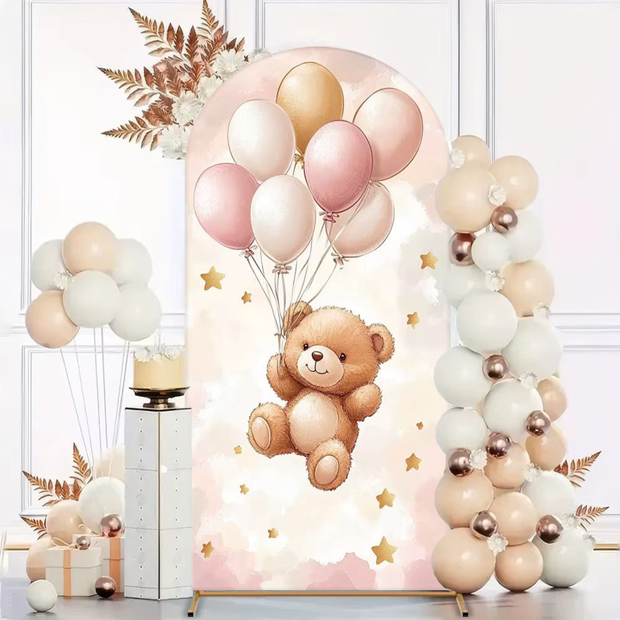 VIKAMA 2D-Hintergrund mit flachem Ballonbogen im rosa und goldenen Teddybär-Design für Babypartys und Geburtstage - Bild 2