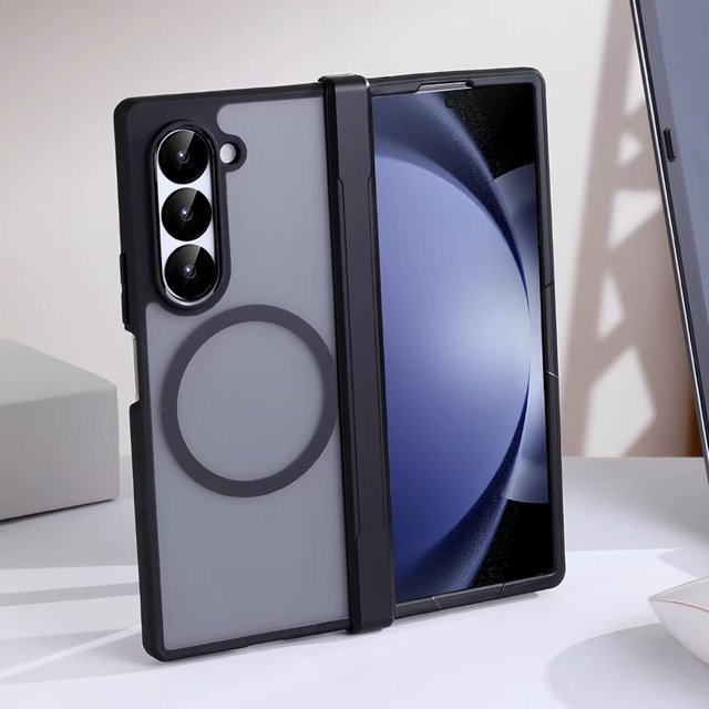 MagSafe Handyhülle mit Scharnierschutz für Samsung Galaxy Z Fold 8 7 6 5 4, transparente und schwarze Schutzhülle mit Magnetfunktion und mattem Finish - Bild 1