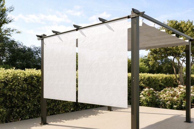 OUTFLEXX 2er Vorhangset aus Polyester in Creme, witterungs- & UV-beständig, B: 120 cm, H: 150 cm, passend für Pergola - Bild 1