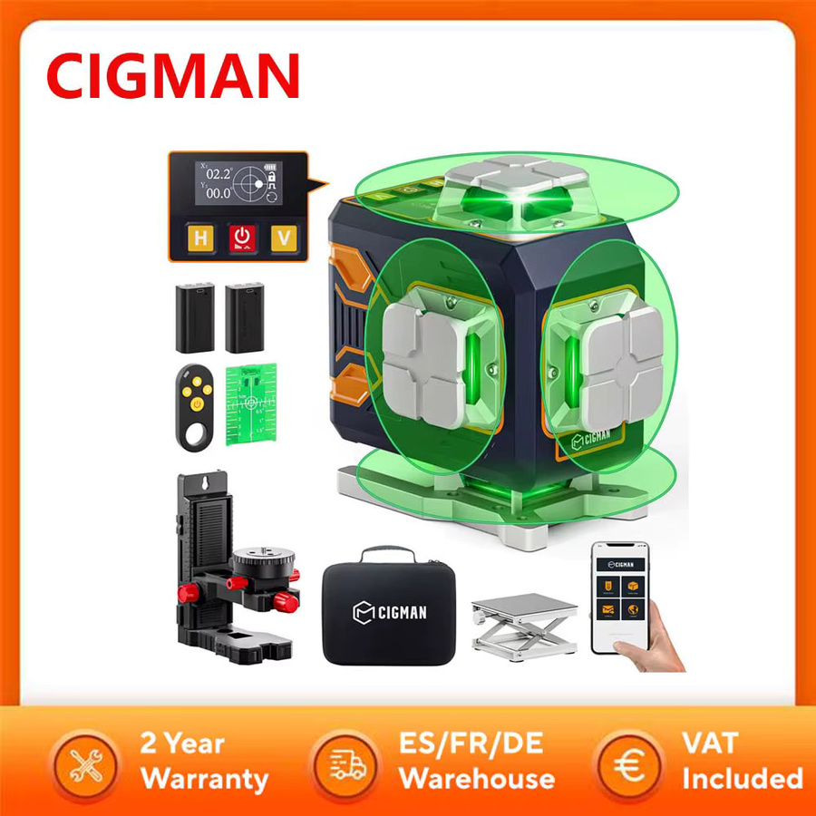 CIGMAN CM-S02 16-Linien-Laser-Nivelliergerät mit 4x360 Grad, APP-Steuerung, LCD-Bildschirm und Akku in Braun - Bild 6