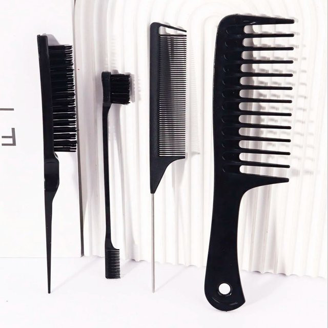Haarkamm-Set, 4 Stück, breitgezahnter Kamm, Rat-Tail-Kamm, Haarbürste für Echthaarperücken - Bild 1