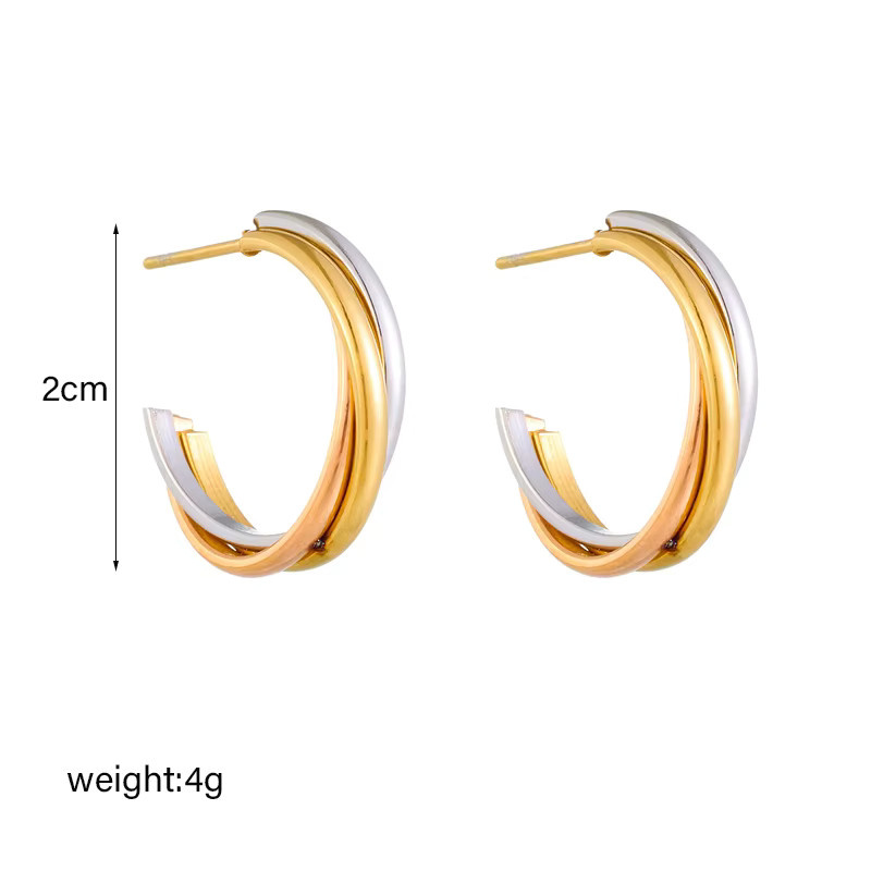 DIEYURO Ohrringe, 316L Edelstahl, 3-Farbe, C-Form, Damen - Bild 2