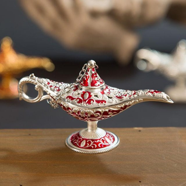Aladdin Magische Dschinn Lampe als Retro Räuchergefäß und Öllampe aus Zinklegierung, Farbe: Bronze, Silber, Gold, Rot oder Antikes Silber, Höhe: 12 cm - Bild 1