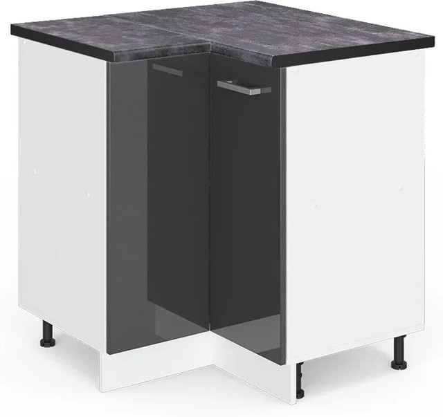 Vicco R-Line Eckunterschrank für die Küche in Anthrazit Hochglanz und Weiß, B/T/H: 75,6 x 60,0 x 81,6 cm - Bild 1