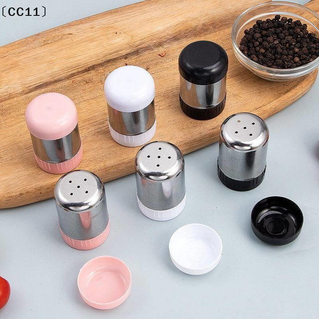 KuZHEN Salzstreuer aus Edelstahl und Glas mit 5 Löchern und Staubschutz, Weiß - Bild 1