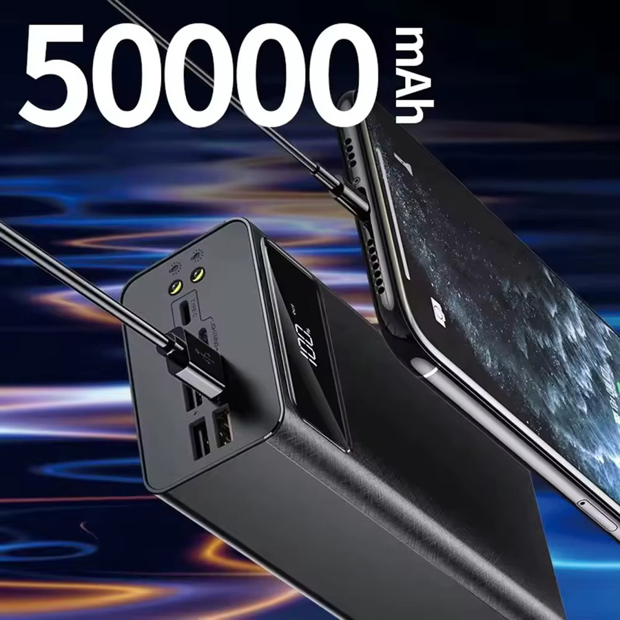 Powerbank mit 50000mAh Kapazität und Schnellladung, 4 USB-Anschlüsse und digitaler Anzeige, Schwarz - Bild 5