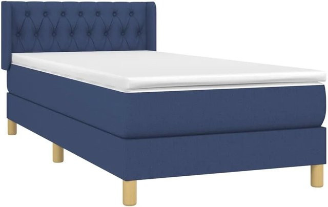 vidaXL Boxspringbett mit Matratze Blau, Hybridbett mit Taschenfederkern, B/T/H: 90 x 200 cm - Bild 1