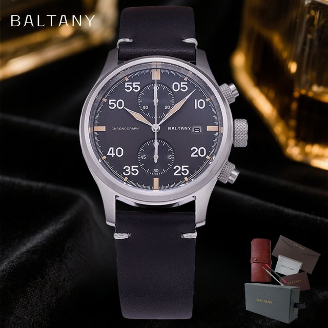 Baltany Chronograph, Solar, Edelstahl, Leder, Schwarz, Herren - Bild 1