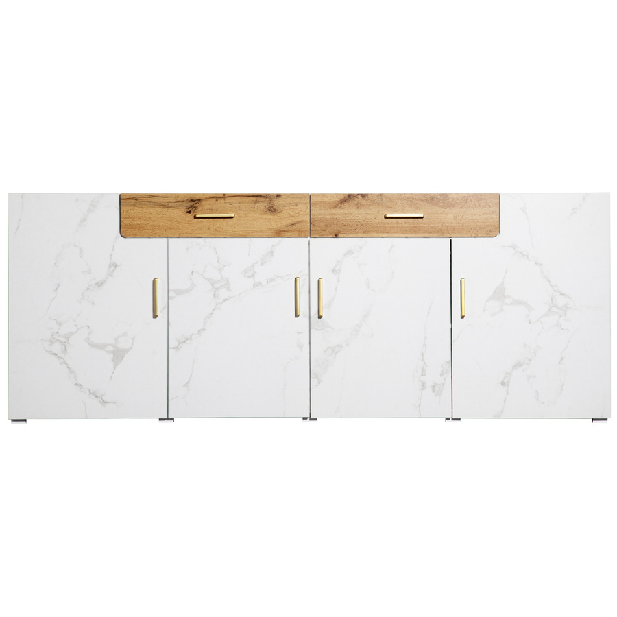 Aosom Sideboard in Weiß mit 4 Türen und 2 Schubladen für Küche und Wohnzimmer, B/T/H: 208 x 39,5 x 80 cm - Bild 2