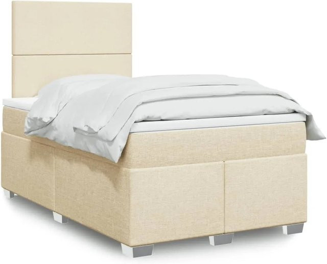 vidaXL Boxspringbett mit Matratze in Creme und Beige, Hybrid-Bett mit Taschenfederkern, USB-Ladeport und Unterbettbeleuchtung, B/T/H: 120 x 190 x 140,5 cm - Bild 1