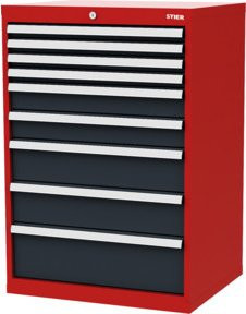 STIER Schubladenschrank mit 9 Schubladen aus Stahl in Rot/Anthrazitgrau, B/T/H: 70,0 x 57,5 x 102,0 cm - Bild 1
