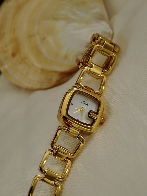 LSVTR Armbanduhr Quarz, Gold, Edelstahl, weißes Perlmutt-Zifferblatt, Damen - Bild 1