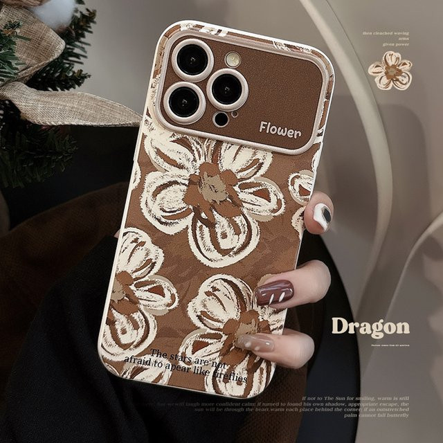 MUQGEW Stoßfeste Handyhülle mit Blumenmuster und großem Fenster für iPhone 11 bis iPhone 16 Pro Max in Braun - Bild 1