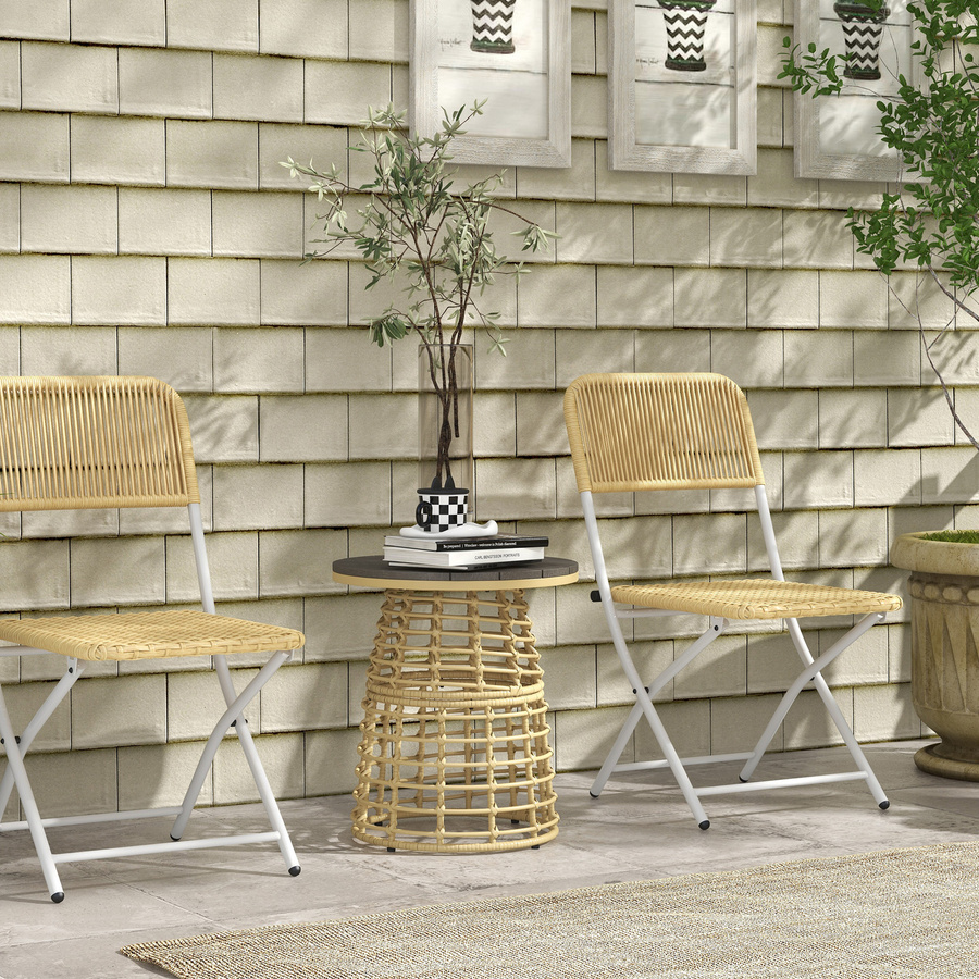 Outsunny Garten-Couchtisch aus Polyrattan und Metall in Braun, runder Beistelltisch für den Außenbereich, Durchmesser: 45 cm, Höhe: 50 cm - Bild 2