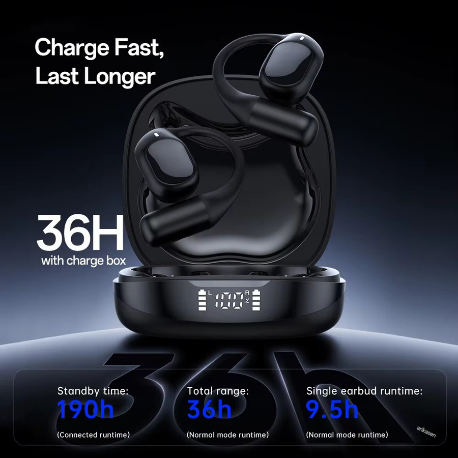 Arikasen Open-Ear Sport-Ohrhörer mit Bluetooth 5.3 und reichhaltigem Bass in Schwarz - Bild 3