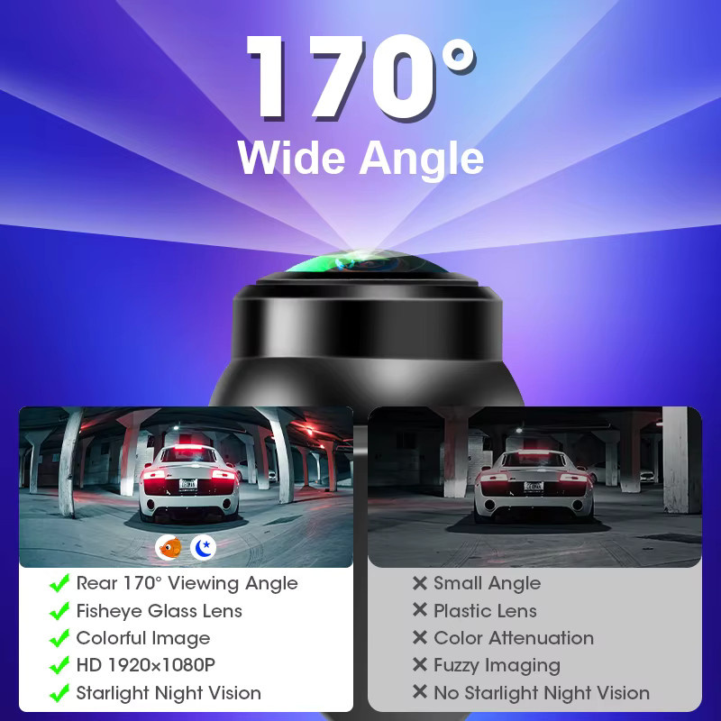 JMCQ Rückfahrkamera für Fahrzeuge mit Full HD 1920x1080p Auflösung, goldene Linse, 170 Grad Fisheye-Objektiv, IP68 wasserdicht und Nachtsicht, CVBS 12V - Bild 3