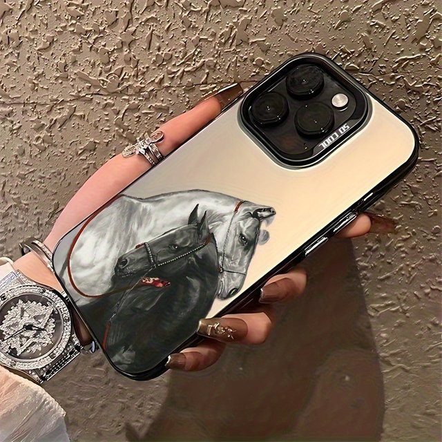 Galvanisierte TPU-Handyhülle mit grauem Pferdemuster für Apple iPhone Modelle in Grau und Schwarz - Bild 1