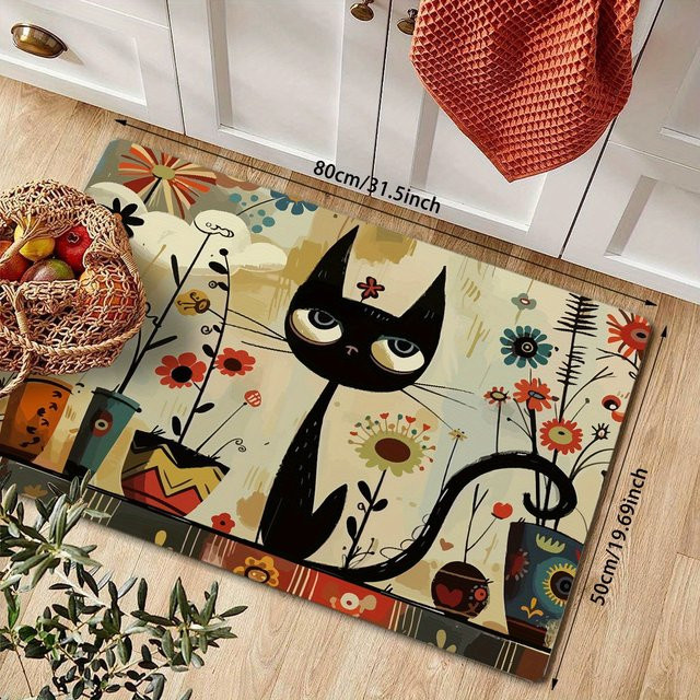 VIKAMA Bodenmatte mit Cartoon-Katzenmuster, rutschfest und wasserabsorbierend, rechteckig, mehrfarbig, B/T: 60 x 40 cm - Bild 1