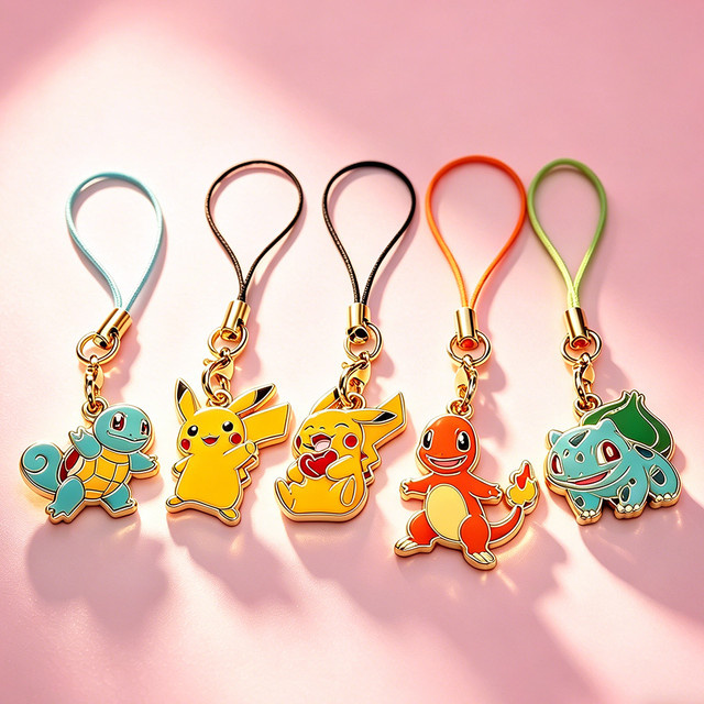 Bandai Pokémon Pikachu Charmander Squirtle Bulbasaur, Schlüsselanhänger, Metall, 5-teiliges Set - Bild 1