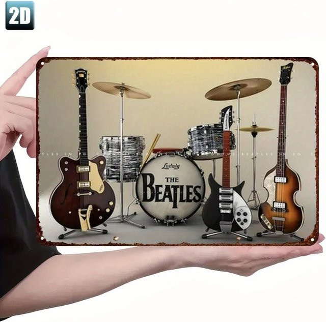 Vintage Metall-Blechschild CIFBUY The Beatles Retro Band Logo Wandkunst, B: 20,32 cm, H: 20,32 cm, Mehrfarbig - Bild 1