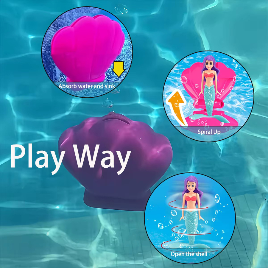 DSUE Meerjungfrau Pool Spielzeug, 2-teiliges Set, Prinzessin, Shell Spin Float - Bild 2