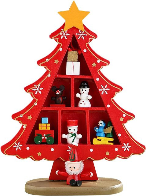 OutsideWorld Mini Weihnachtsbaum aus Holz in Rot mit Stern für den Tisch - Bild 1