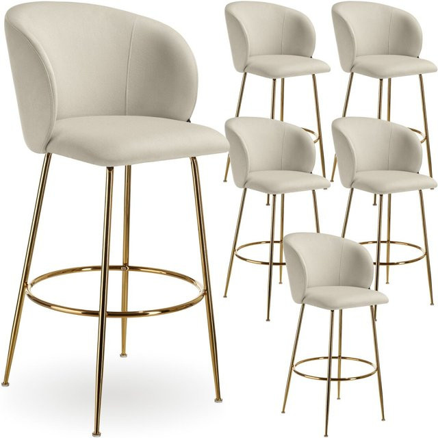 tectake Barstuhl Luana 6er Set in Samtoptik mit breiter Rückenlehne und Fußstütze, Farbe Beige Gold, B/T/H: 60 x 51 x 106 cm - Bild 1