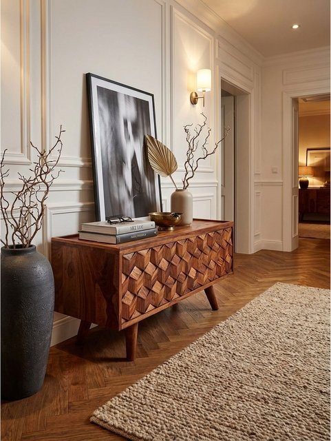 KADIMA DESIGN Lowboard aus Massivholz in Braun mit moderner Holzmaserung, B/T/H: 92 x 44 x 35 cm - Bild 1