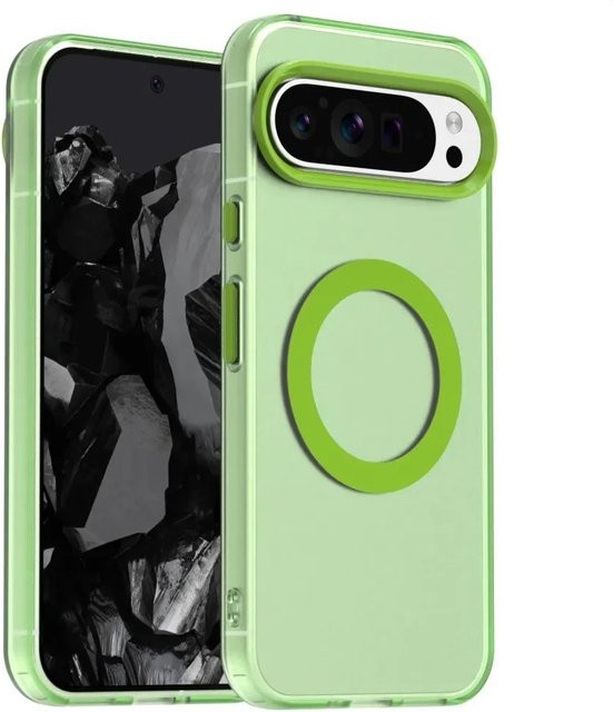 Stoßfeste magnetische Crystal Matte Hülle für Google Pixel 10 9 8 Pro XL 9A 8A in Candy Color Transparent/Grün mit kabellosem Laden - Bild 1