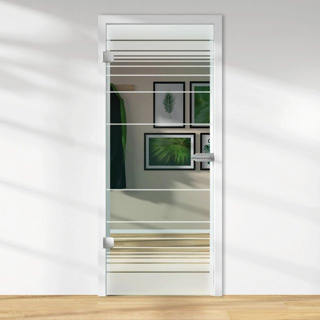 Skyscope Glasdrehtür ESG Floatglas Dekor Siebdruck DIN Links H x B x T: 209,7 x 83,4 x 0,8 cm - Bild 1