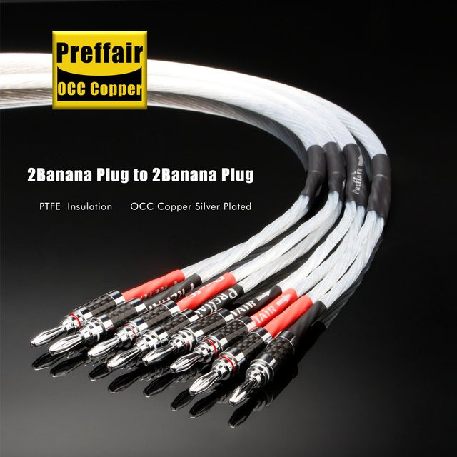 Preffair High-End 7N OCC Kupfer Versilbertes Audio-Einzeldraht-Lautsprecherkabel mit Rhodium-beschichtetem Stecker in Silber - Bild 1